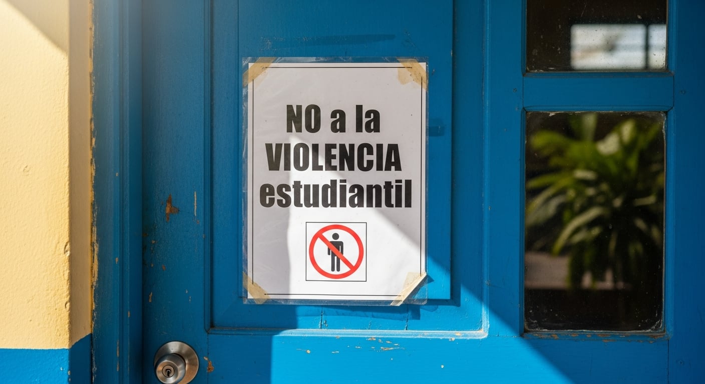 Un letrero en una escuela de Panamá promueve la no violencia estudiantil para fomentar un ambiente seguro. (Imagen Ilustrativa Infobae)