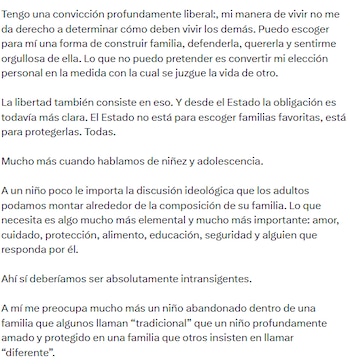 Carolina Restrepo Cañavera sostuvo que la familia no debe clasificarse ni dividirse entre formas consideradas más o menos legítimas - crédito @carorestrepocan/X