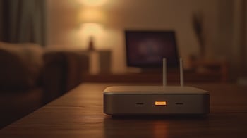 Router con luces intermitentes indicando actividad inusual en la red