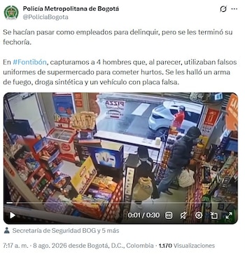 La suplantación con uniformes y placas falsas reabre el debate sobre la seguridad en el comercio de Bogotá - crédito MEBOG