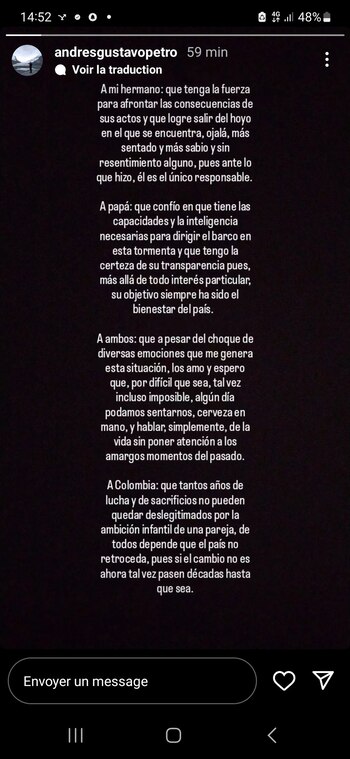 Mensaje de Andrés Petro a
