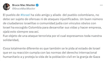 Publicación de Bruce Mac Master, presidente de la Andi, sobre la situación de Colombia e Israel - crédito @BruceMacMaster/X