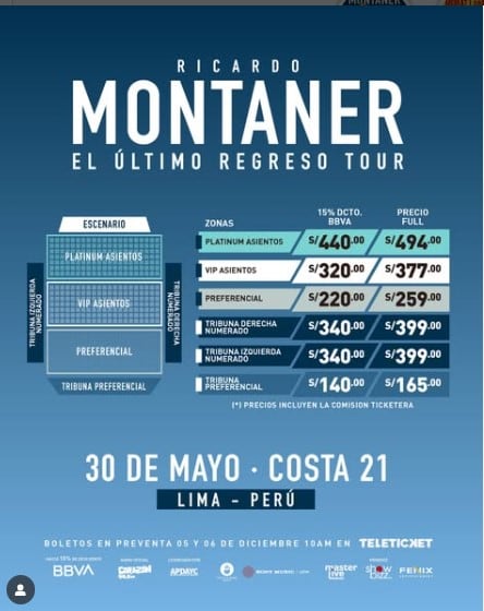 Precios de entradas para el concierto de Ricardo Montaner.