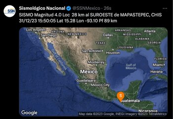 Se registró sismo en Chiapas