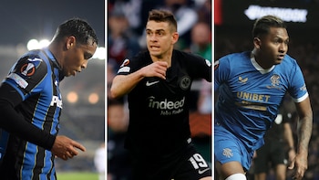 Los colombianos Luis Muriel, Duván Zapata (lesionado)m Rafael Santos Borré y Alfredo Morelos jugarán la Europa League. Fotos: Reuters