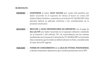 Alex Valera fue sancionado por