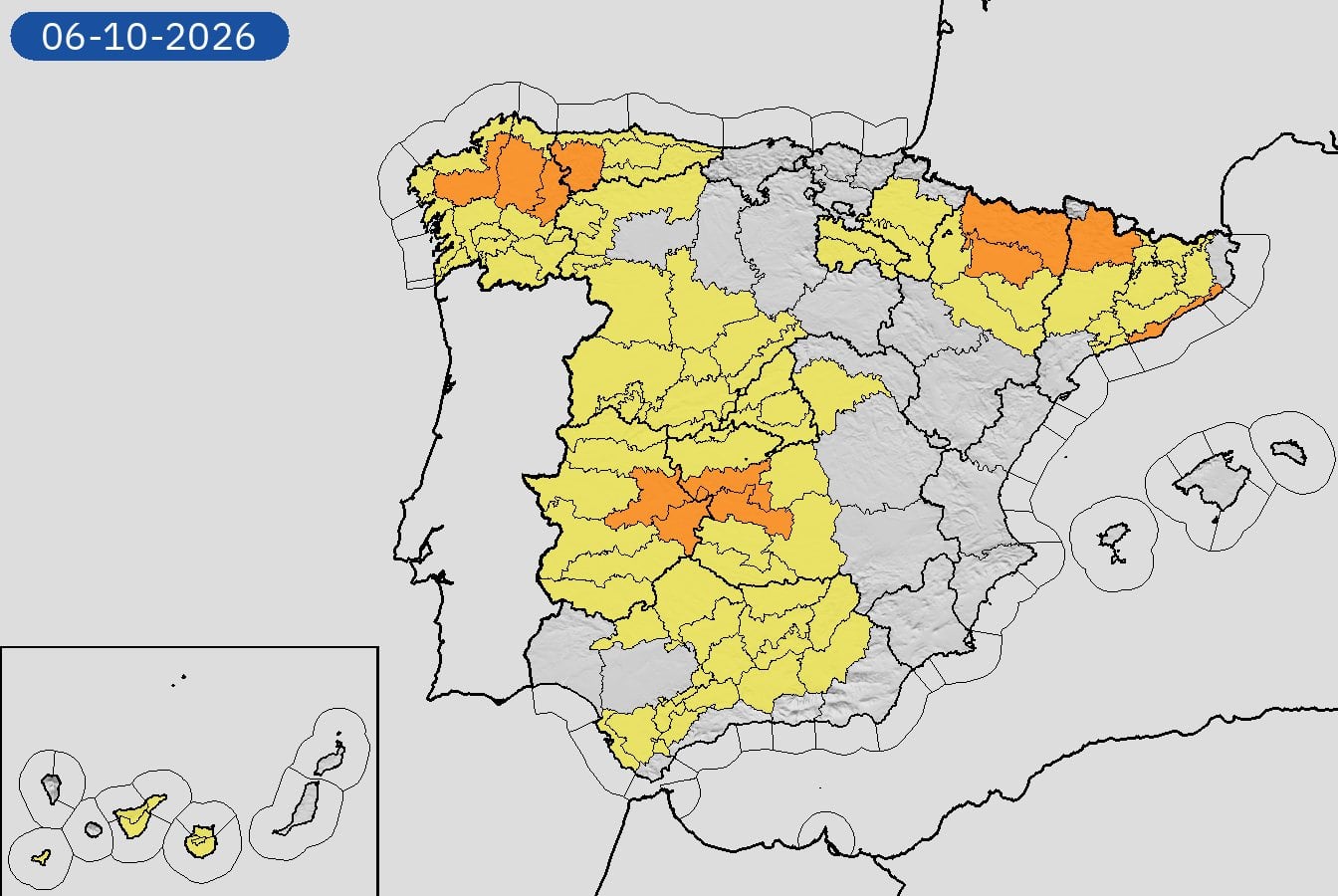 Avisos por lluvias y tormentas el martes 6 de octubre de 2026. (Aemet)