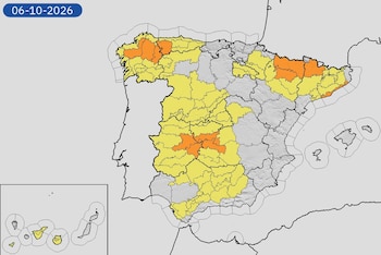 Avisos por lluvias y tormentas el martes 6 de octubre de 2026. (Aemet)