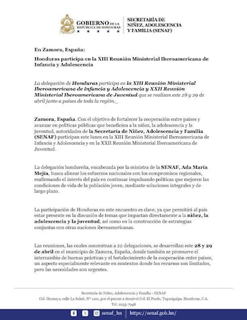 Delegación de Honduras destaca retos de niñez y juventud ante líderes iberoamericanos