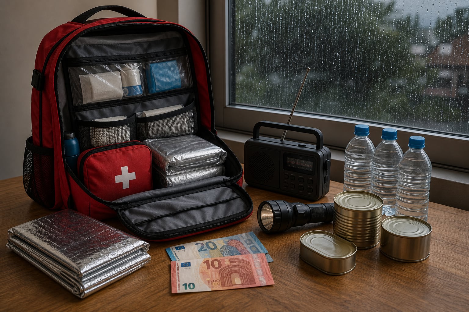 Un kit de emergencia está compuesto por agua embotellada, alimentos en conserva, un botiquín, una linterna, una radio y dinero en efectivo. (Imagen Ilustrativa Infobae)