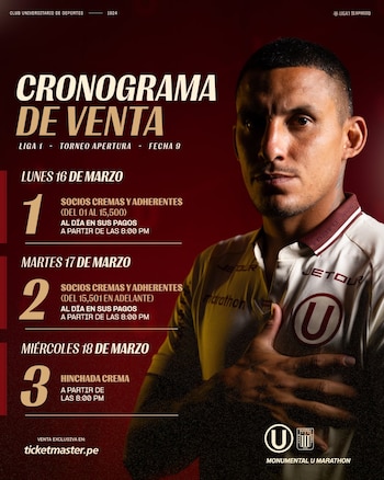 Cronograma de venta para las