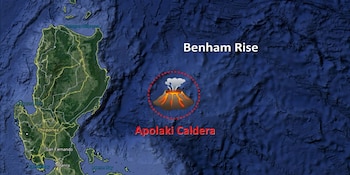 Apolaki se localiza en la elevación Benham Rise, donde una capa volcánica de 14 kilómetros y hasta 300 metros de escarpes destaca su magnitud (Imagen Ilustrativa Infobae)