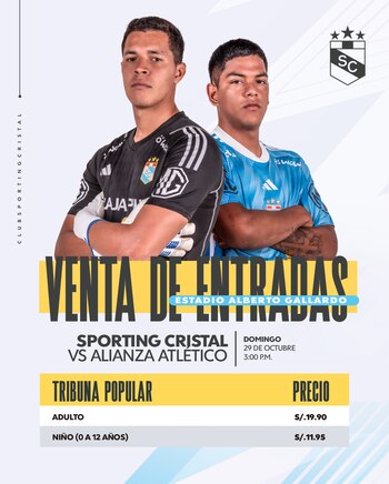 Venta de entradas para el Sporting Cristal vs Alianza Atlético por la fecha 19 del Torneo Clausura 2023.