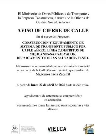 El Metrocable conectará Zacamil con el centro histórico de San Salvador a través de una línea de 3,5 kilómetros y cuatro estaciones estratégicas. (Foto cortesía redes sociales)