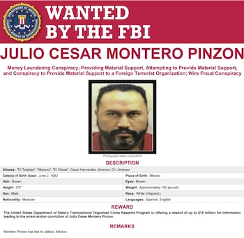 Esta es la ficha técnica del FBI del criminal mexicano Julio César Montero Pinzón - crédito FBI / sitio web