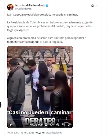 En la cuenta De La Espriella Presidente se publicó un video con desinformación sobre el estado de salud de Iván Cepeda - crédito @AbelardoPTE/X