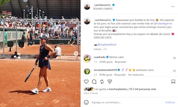 Osorio reconoció en redes sociales que el triunfo ante Putintseva implicó superar "una barrera" que tenía consigo misma - crédito (@matibeckford) @_camilaosorio_/Instagram