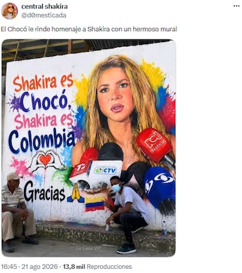 Artistas urbanos plasman el rostro de Shakira en Chocó tras su ayuda solidaria - crédito @d0mesticada/X