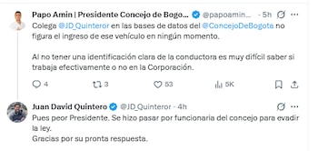 El presidente del Consejo de Bogotá, Papo Amín, aseguró que no se ha logrado saber si la ciudadana es, o no, funcionaria de la corporación - crédito @papoaminCD/X