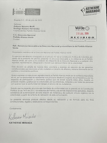 La excongresista incluyó un mensaje de agradecimiento a la colectividad por el respaldo recibido durante su paso por el Legislativo - crédito Prensa Katherine Miranda