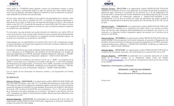 Un documento oficial con el logotipo de la ONPE que contiene el texto de una resolución sancionatoria dividida en siete artículos