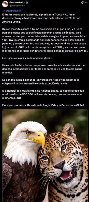 Gustavo Petro habló en X