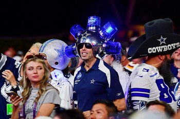 Apr 28, 2022; Las Vegas, NV, USA; Dallas Cowboys fans during the first round of the 2022 NFL Draft at the NFL Draft Theater. Mandatory Credit: Gary Vasquez-USA TODAY Sports