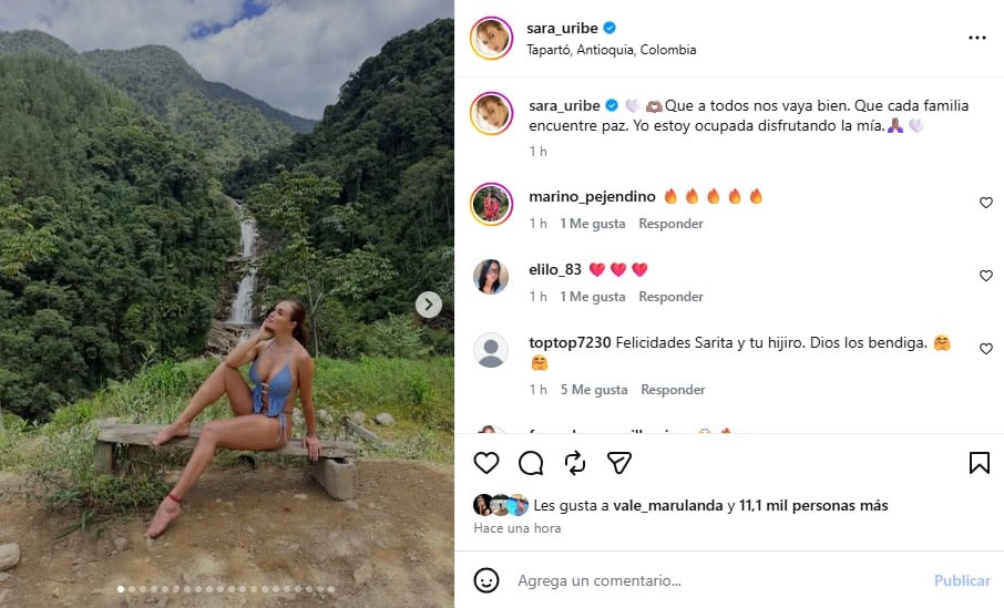 El mensaje de Sara Uribe fue tomado como una respuesta a los ataques que recibió en redes sociales, acusándola de lanzar indirectas a Fredy Guarín y Andreína Fiallo - crédito @sara_uribe/Instagram