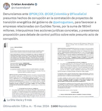 Cristian Avendaño denuncia presunto beneficio del Gobierno nacional a Euclides Torres - crédito captura de pantalla.