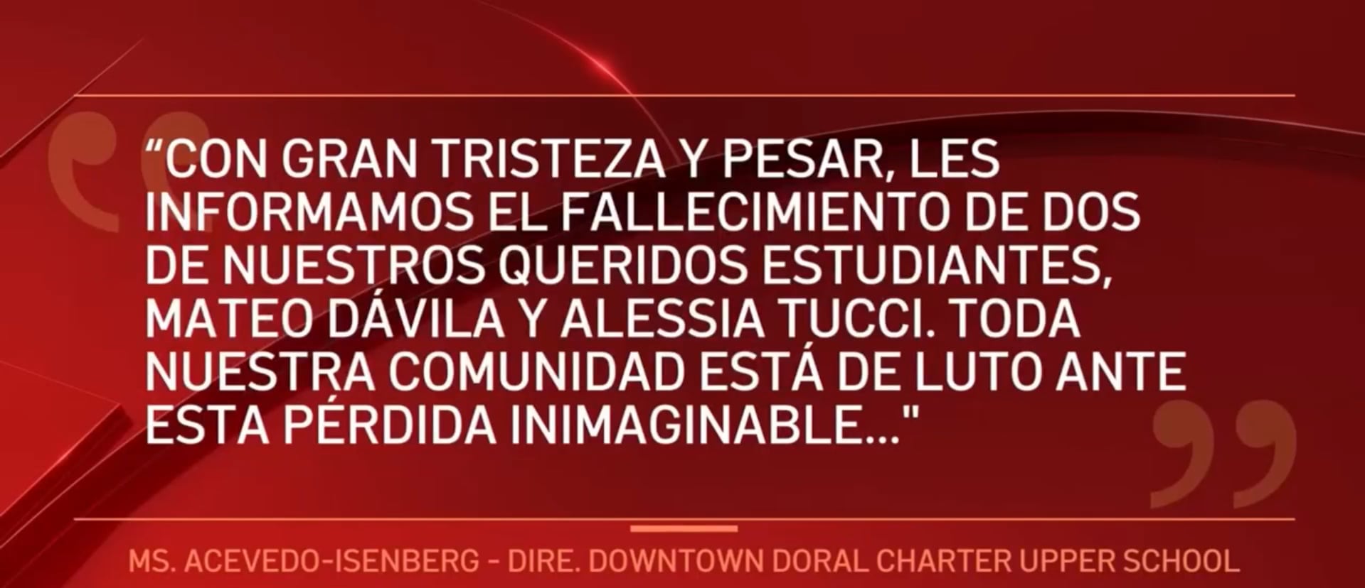 Mateo Dávila y Alessia Tucci, los estudiantes fallecidos en el siniestro vial de Miami-Dade, eran reconocidos por su participación activa en la escuela (Captura Telemundo Miami)