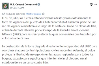 EEUU destruyó una torre de vigilancia que Irán usaba para atacar el estrecho de Ormuz