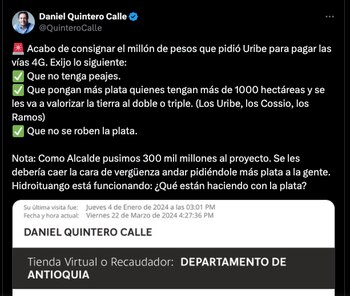 Daniel Quintero anunció su aporte