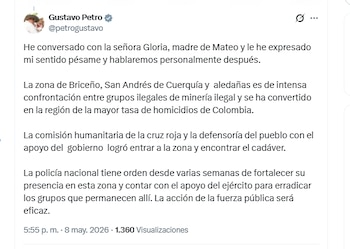 El presidente Gustavo Petro informó que en Briceño, donde fue asesinado el periodista Mateo Pérez, hay una intensa confrontación entre grupos ilegales de minería ilegal - crédito @petrogustavo/X