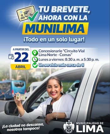 El solicitante debe aprobar el examen médico y luego presentarse en el Concesionario Circuito Vial Lima Norte para rendir la evaluación teórica y la prueba práctica de manejo - Créditos: Municipalidad de Lima.