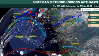 Mapa de los sistemas meteorológicos que influirán en el clima de México hoy 20 de mayo.