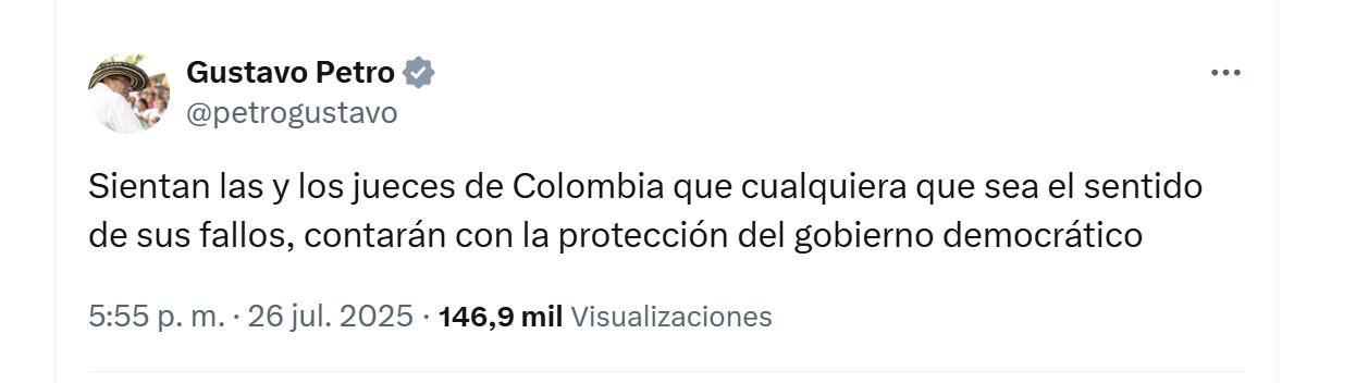 El presidente Gustavo Petro aseguró que respetará las decisiones de los jueces en Colombia - crédito @petrogustavo/X