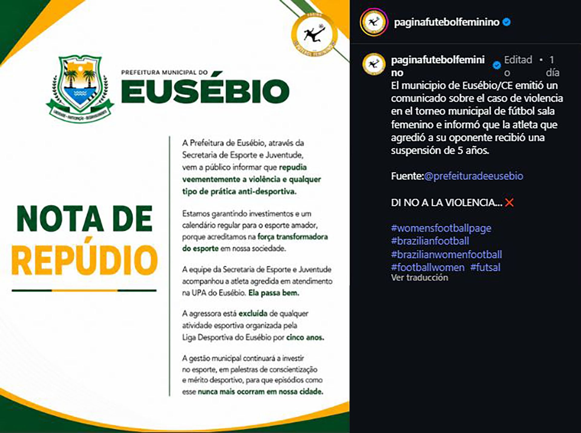 La Prefectura Municipal de Eusébio, Brasil, emitió un comunicado sobre el episodio