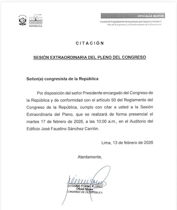 Citación oficial convoca a pleno