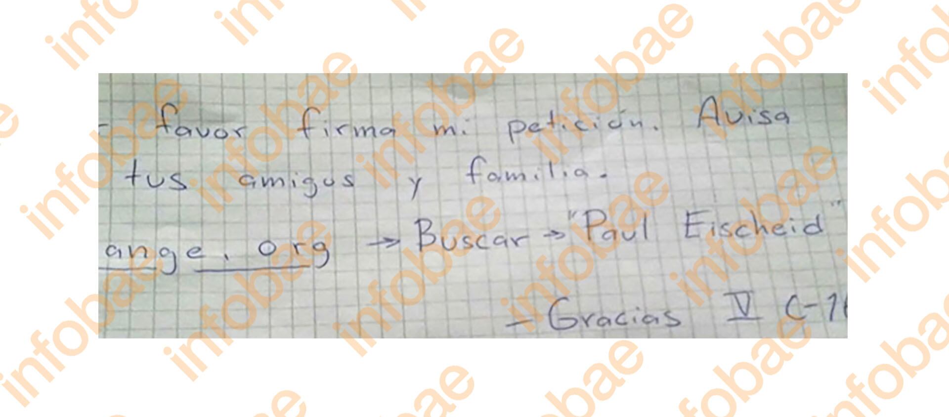 El panfleto manuscrito que Eischeid le entregaba a otros presos