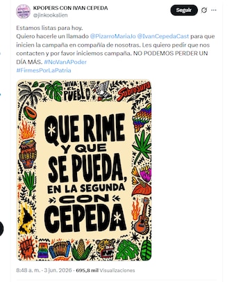 La comunidad K-pop anunció su apoyo a Iván Cepeda - crédito @jinkookalien/X