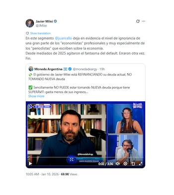 El tuit de Javier Milei