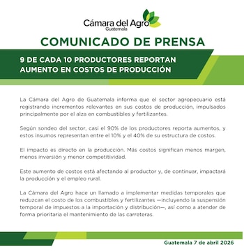 Cámara del Agro advierte que los insumos críticos como combustibles y fertilizantes alcanzan hasta el 40% de la estructura de costos agropecuarios. (Cortesía: Cámara del Agro)