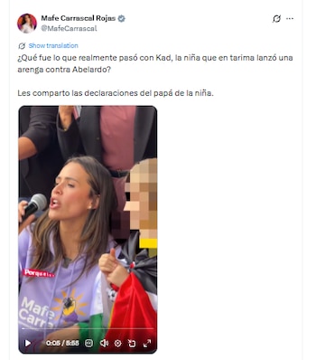Mafe Carrascal siguió reaccionando en sus redes sociales a la polémica por la presunta "instrumentalización política" de una menor - crédito @MafeCarrascal/X