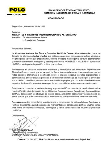 El Polo Democrático rechaza los