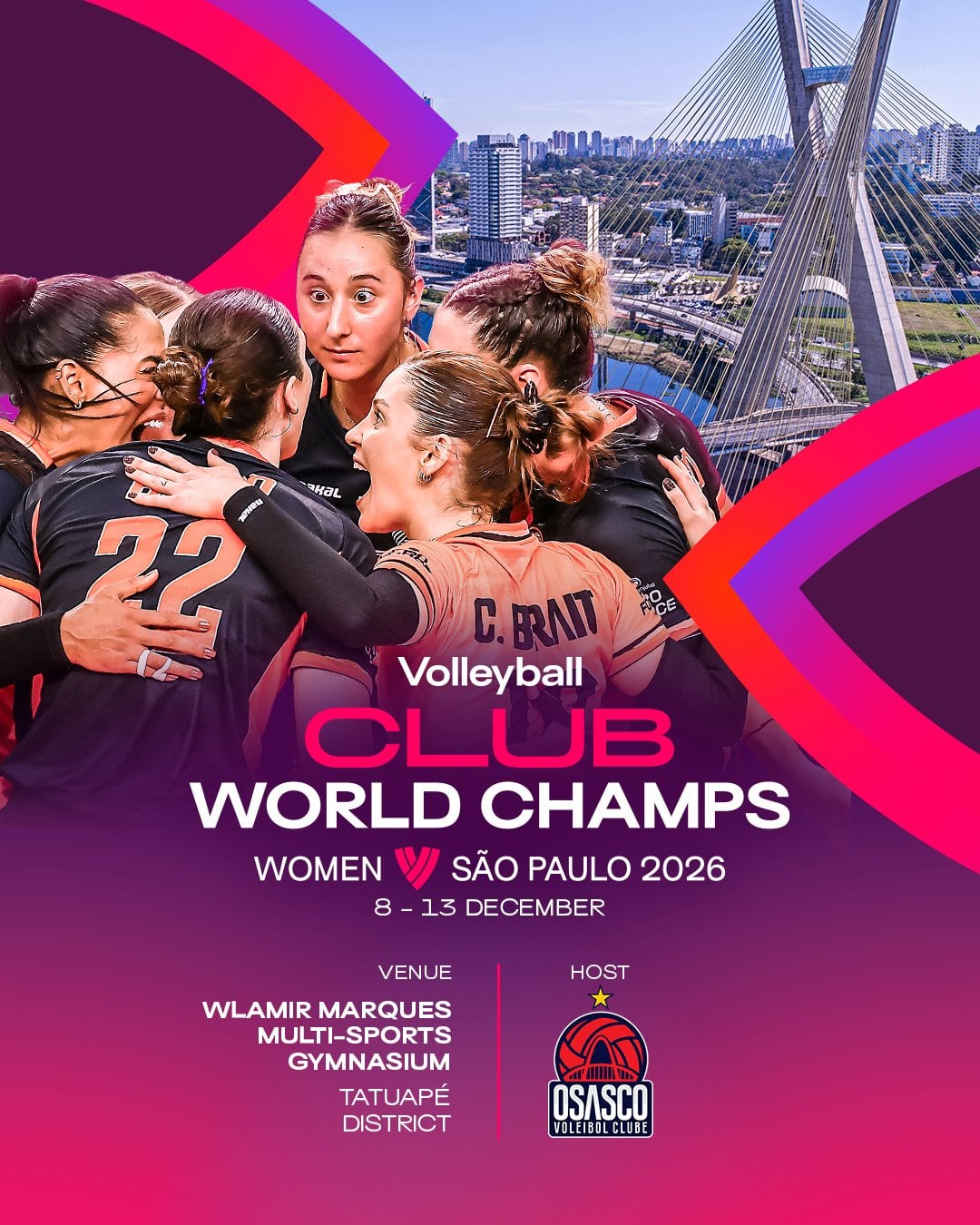 Osasco fue confirmado como anfitrión del Mundial de Clubes de Vóley 2026, pese a haber clasificado previamente como subcampeón del Sudamericano. Crédito: FIVB