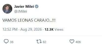 Javier Milei difundió un mensaje de apoyo a la selección femenina de hockey sobre césped en la red social X. (Javier Milei)