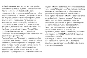 Mensaje completo de Andrea Llosa