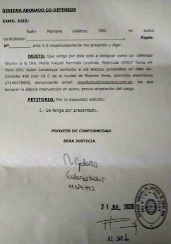 El escrito que presentó Nahir