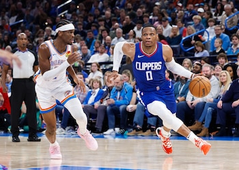 Russell Westbrook con la camiseta de Los Ángeles Clippers (Alonzo Adams-USA TODAY Sports)