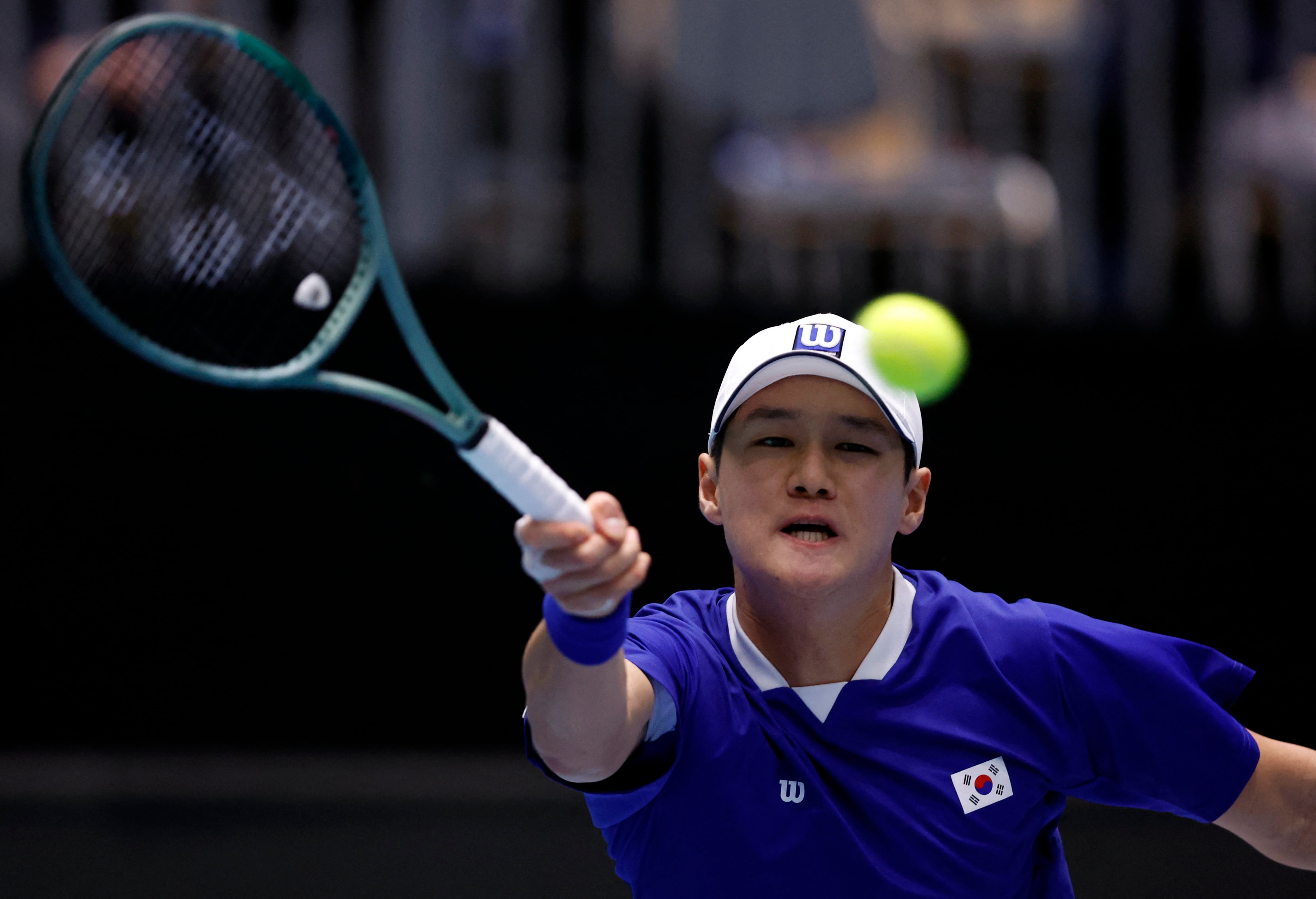 Sonwoo Kwon en la serie frente a República Checa, en enero de 2025 (Fuente: REUTERS/David W. Cerny)